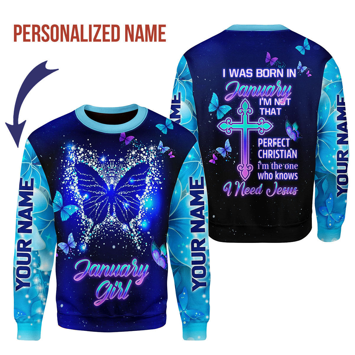 CustomsPig Personalized Tops January Girl All Over Printed