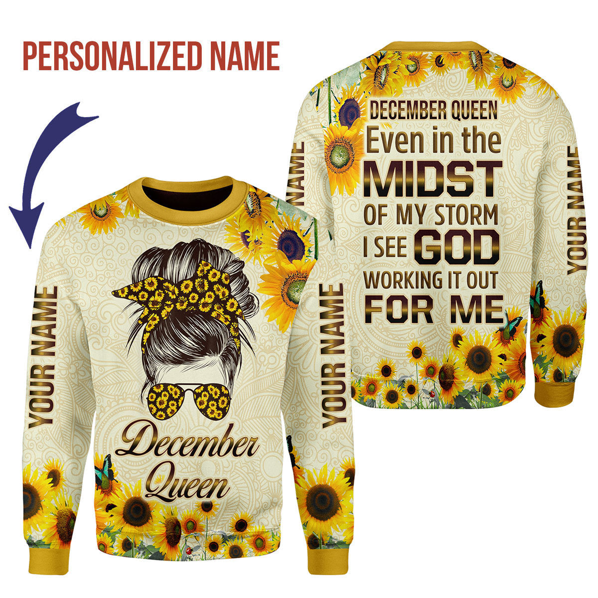 CustomsPig Personalized Ugly Sweater December Queen All Over Printed