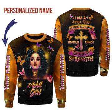 CustomsPig Personalized Ugly Sweater I Am An April Girl All Over Printed