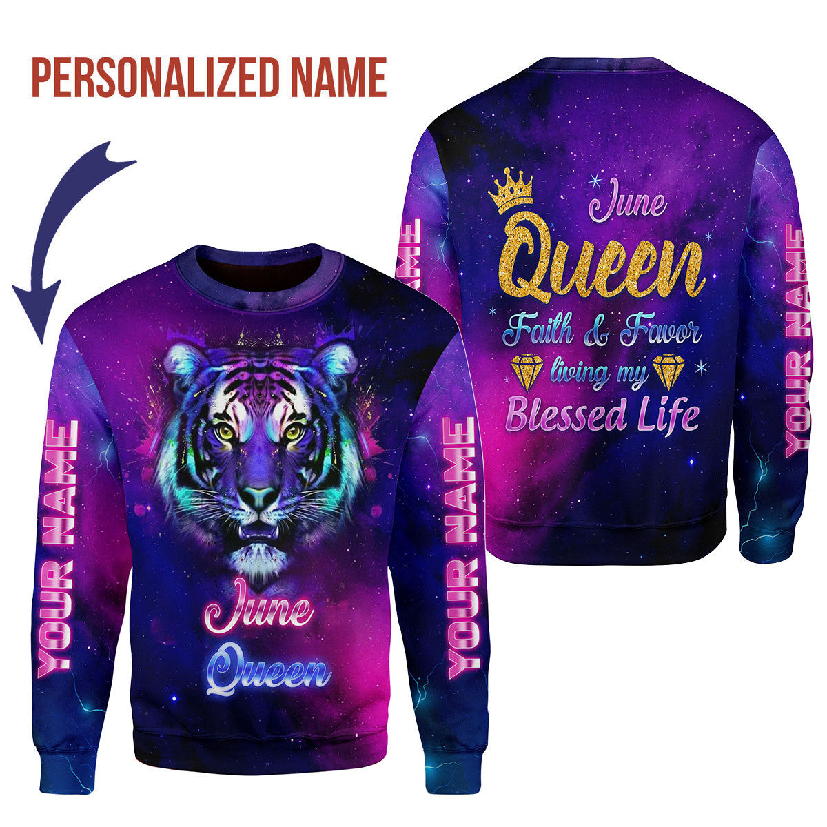 CustomsPig Personalized Ugly Sweater June Queen All Over Printed