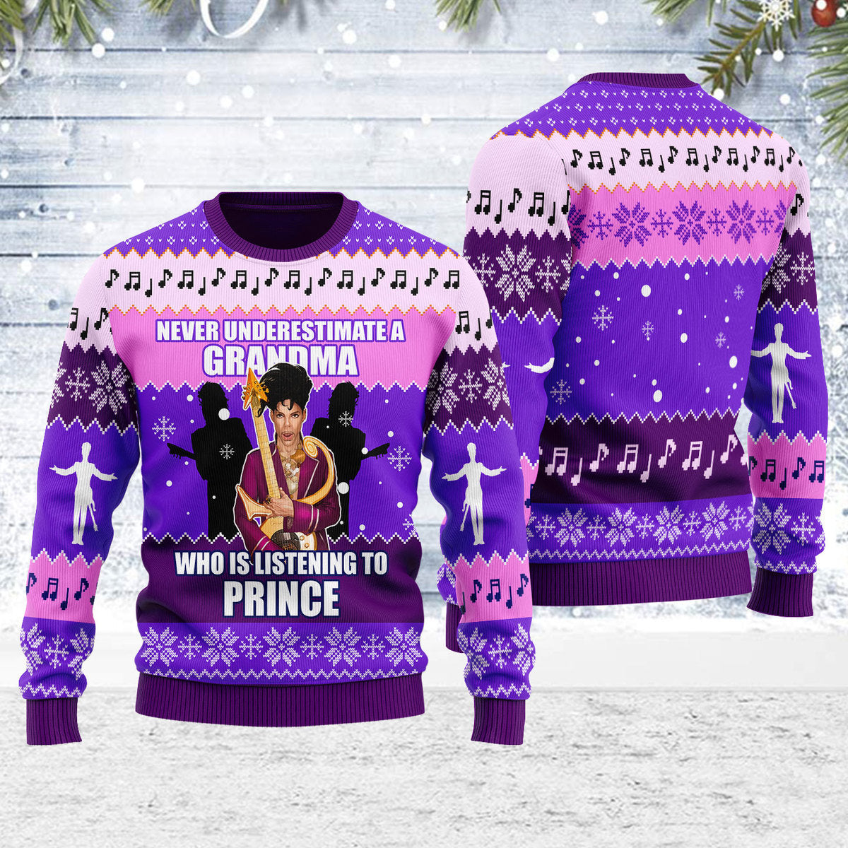 CustomsPig Never Underestimate A Grandma Who Is Listening To Prince Christmas Ugly Sweater