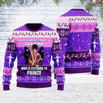 CustomsPig Never Underestimate A Grandma Who Is Listening To Prince Christmas Ugly Sweater