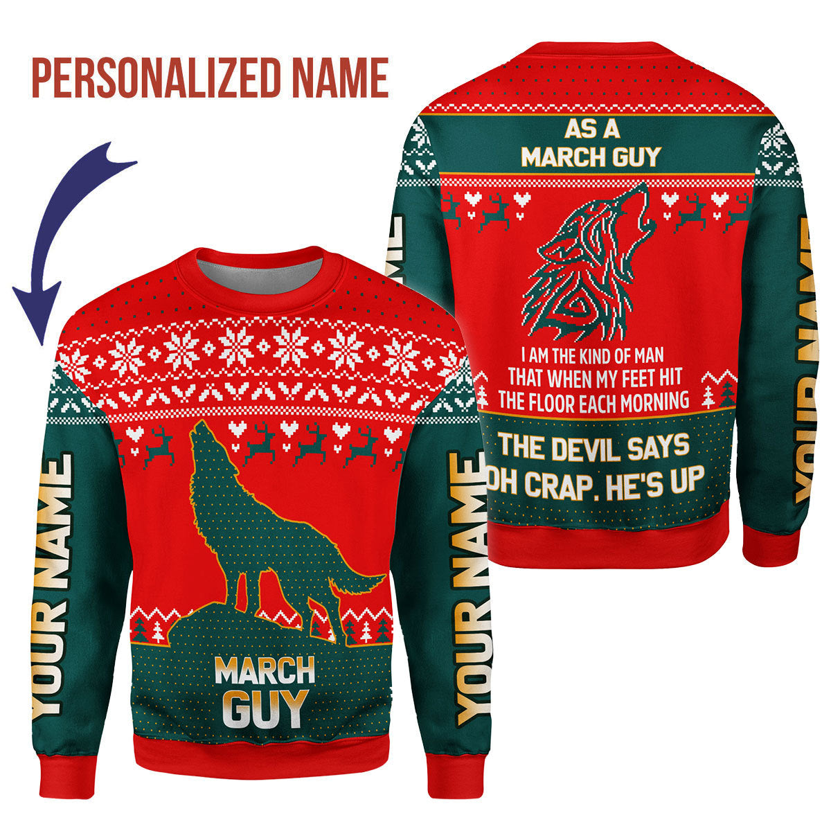 CustomsPig Personalized Ugly Sweater March Guy All Over Printed
