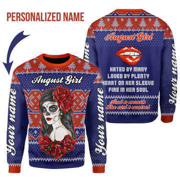 CustomsPig Personalized Ugly Sweater Personalized Tops August Girl All Over Printed