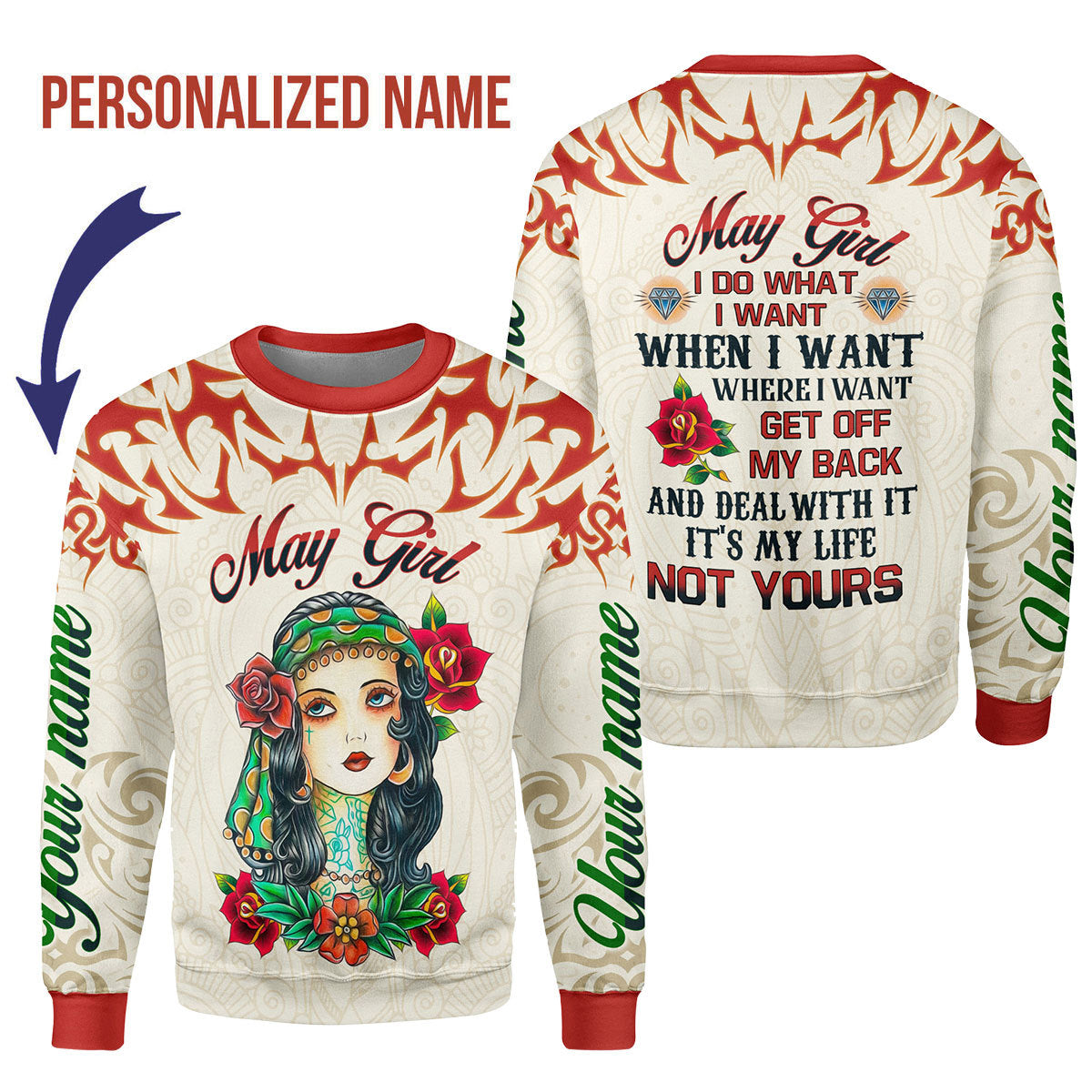 CustomsPig Personalized Ugly Sweater May Girl I Do What I Want All Over Printed