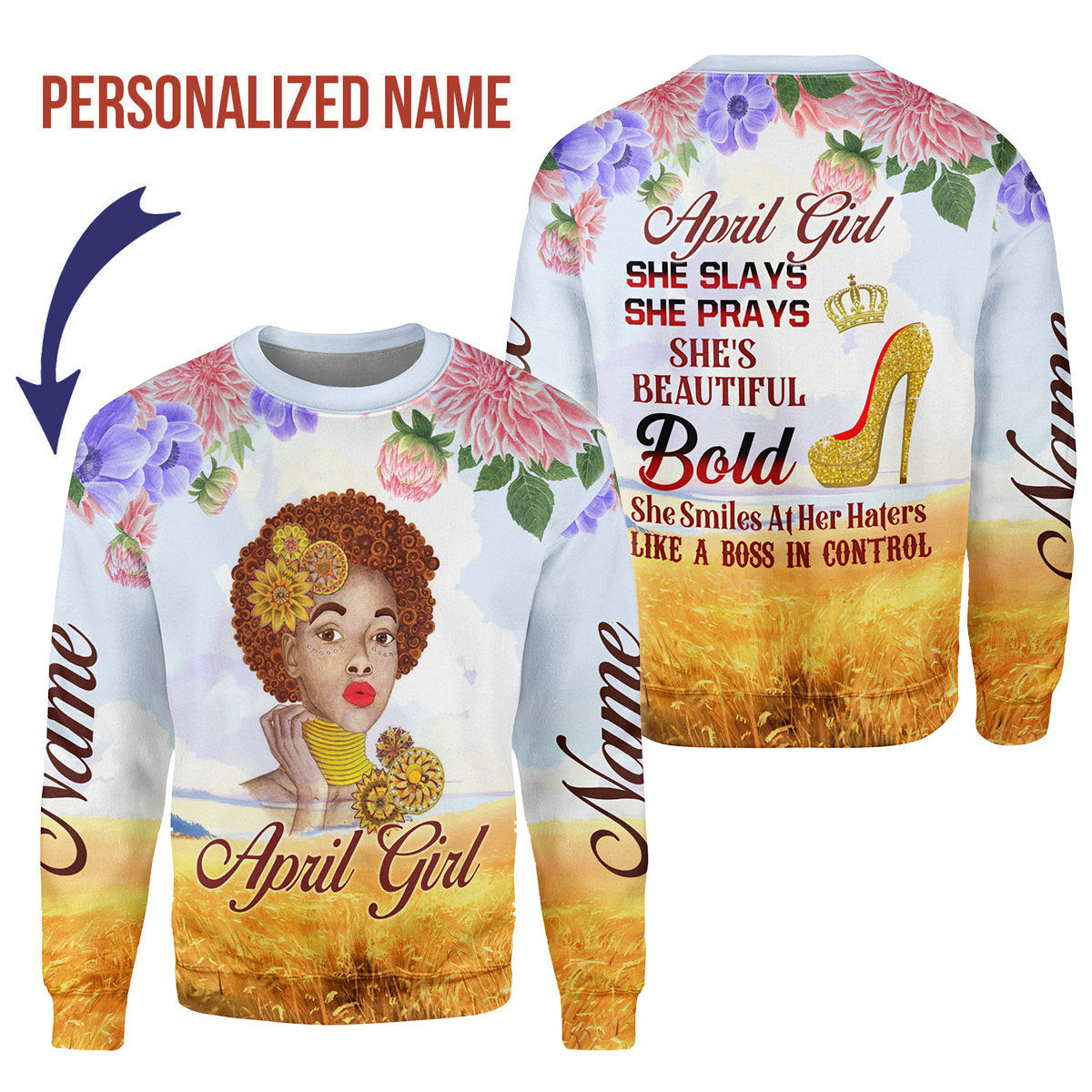 CustomsPig Personalized Ugly Sweater April Girl All Over Printed