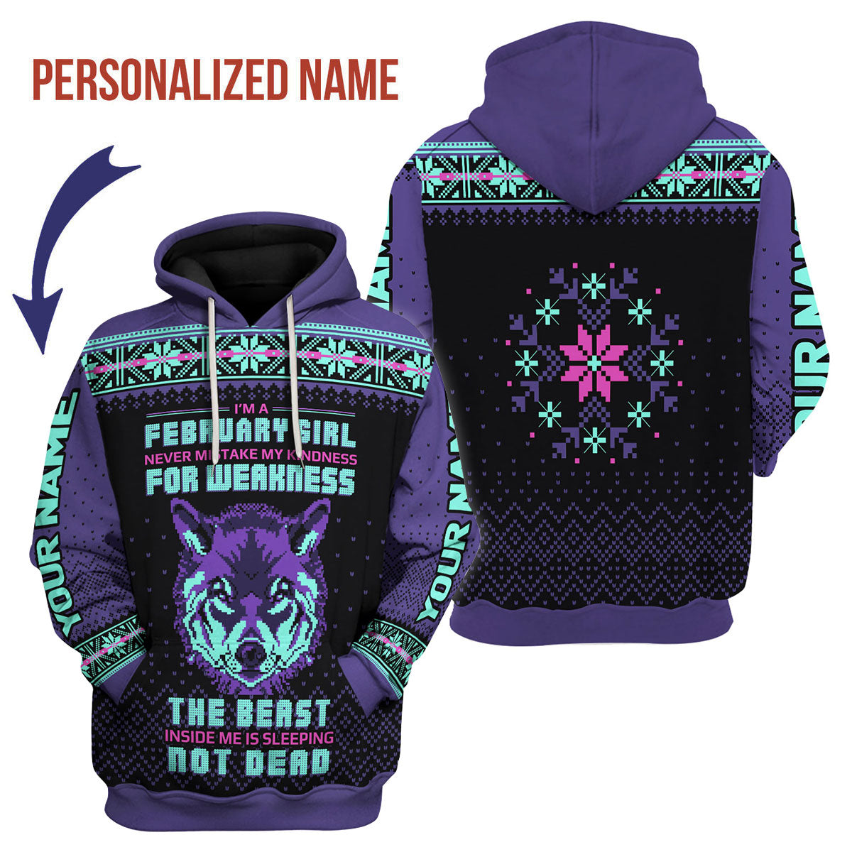 CustomsPig Personalized Hoodie February Girl All Over Printed