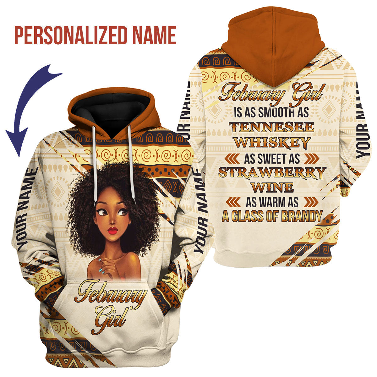 CustomsPig Personalized Hoodie February Girl All Over Printed