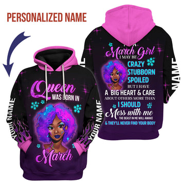 CustomsPig Personalized Hoodie Queen Was Born In March All Over Printed