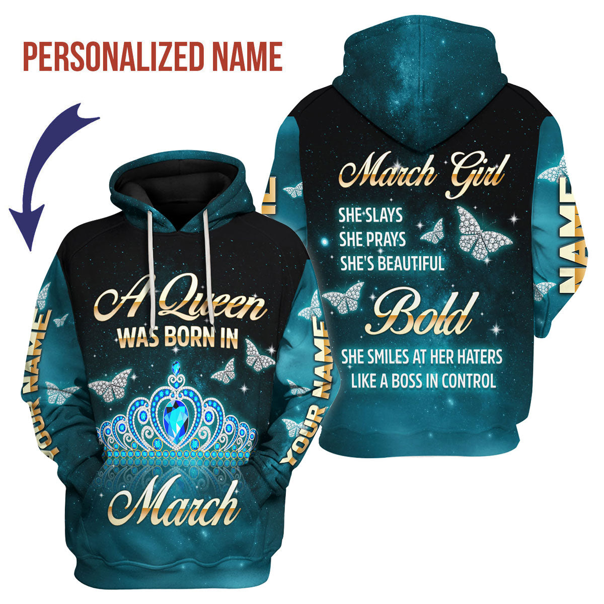 CustomsPig Personalized Hoodie March Girl All Over Printed