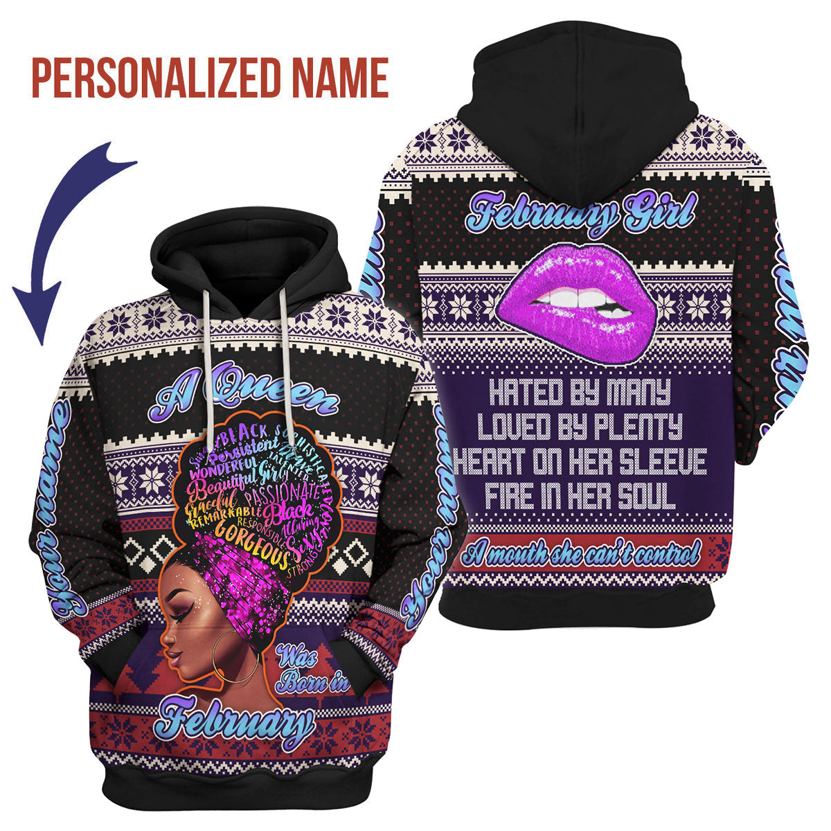 CustomsPig Personalized Hoodie February Queen  All Over Printed