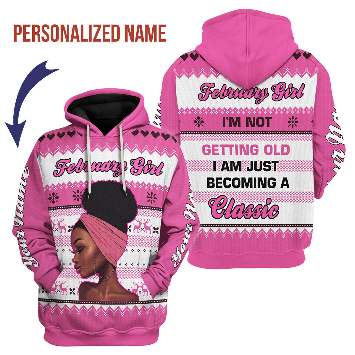 CustomsPig Personalized Hoodie February Girl All Over Printed