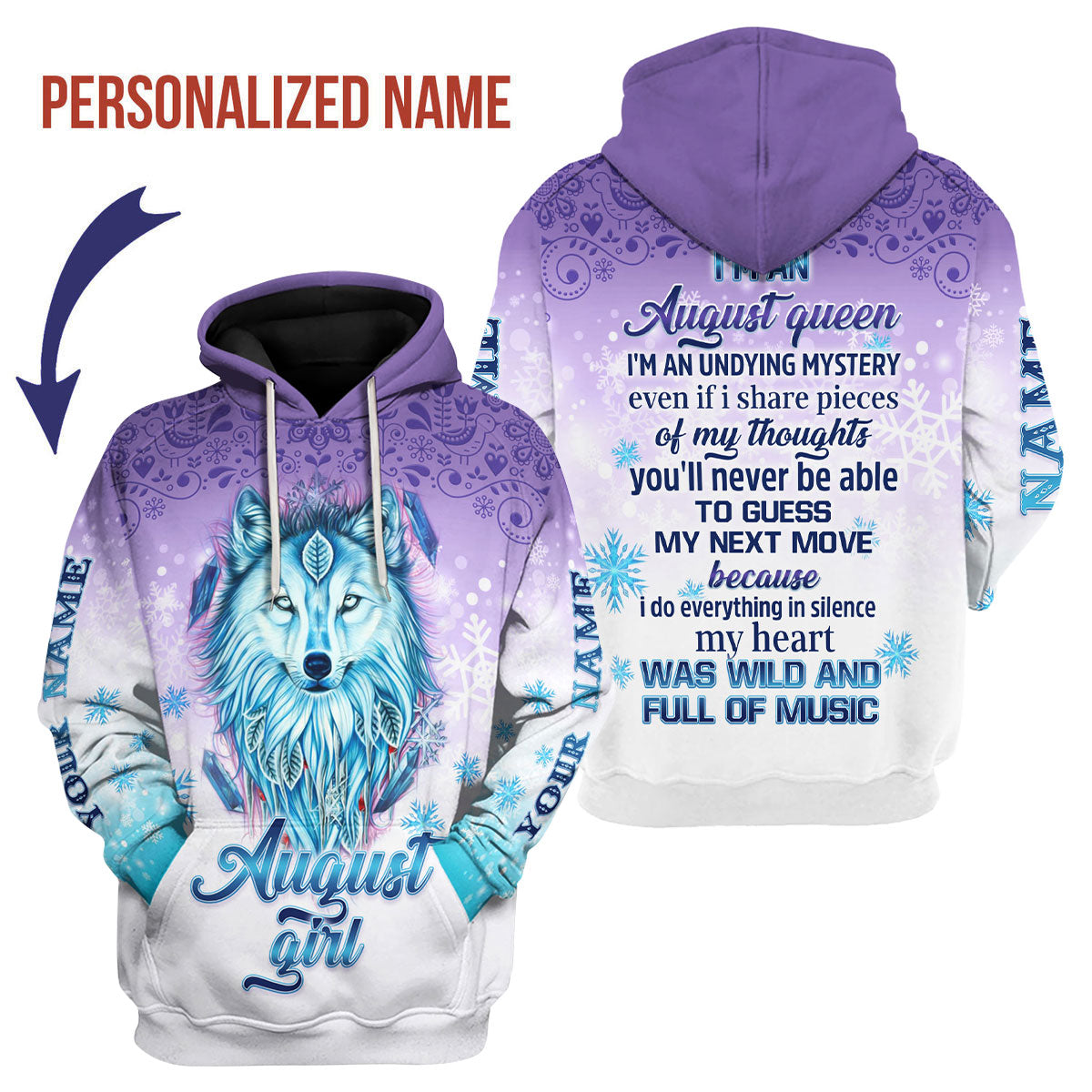 CustomsPig Personalized Hoodie I'm An August Queen All Over Printed