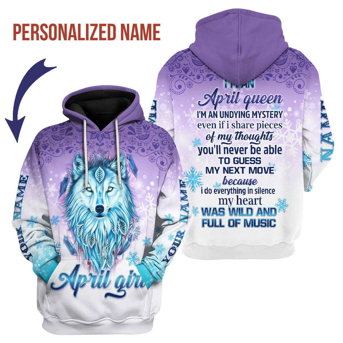 CustomsPig Personalized Hoodie I'm An April Queen All Over Printed