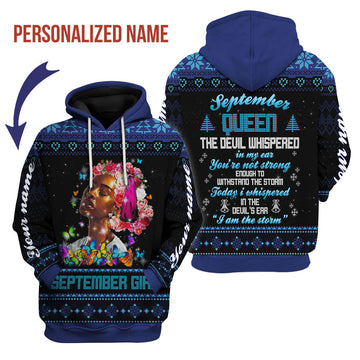 CustomsPig Personalized Hoodie September Girl I Am The Storm All Over Printed