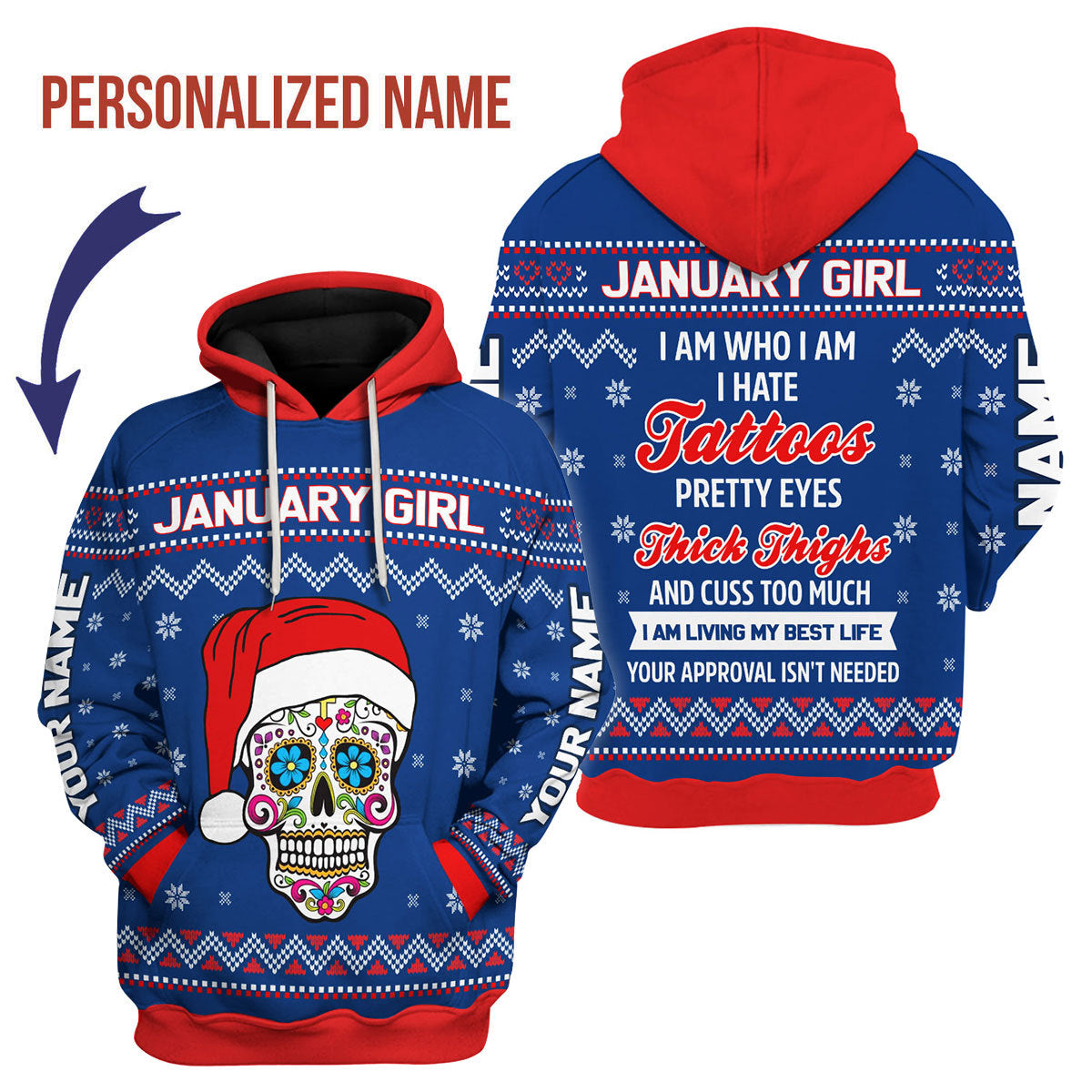CustomsPig Personalized Hoodie January Girl I Am Who I Am All Over Printed