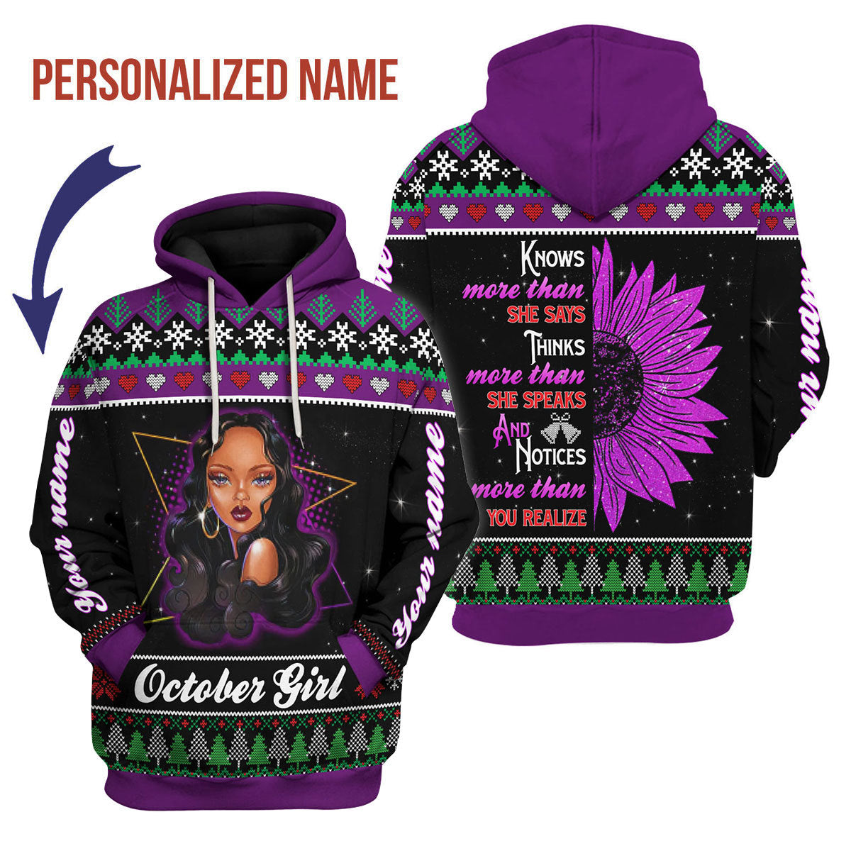 CustomsPig Personalized Hoodie October Girl All Over Printed