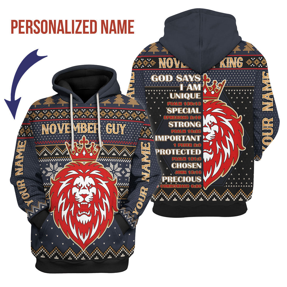 CustomsPig Personalized Hoodie November King All Over Printed