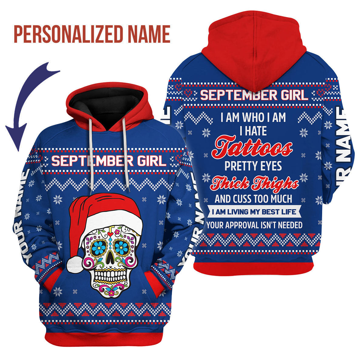CustomsPig Personalized Hoodie September Girl I Am Who I Am All Over Printed
