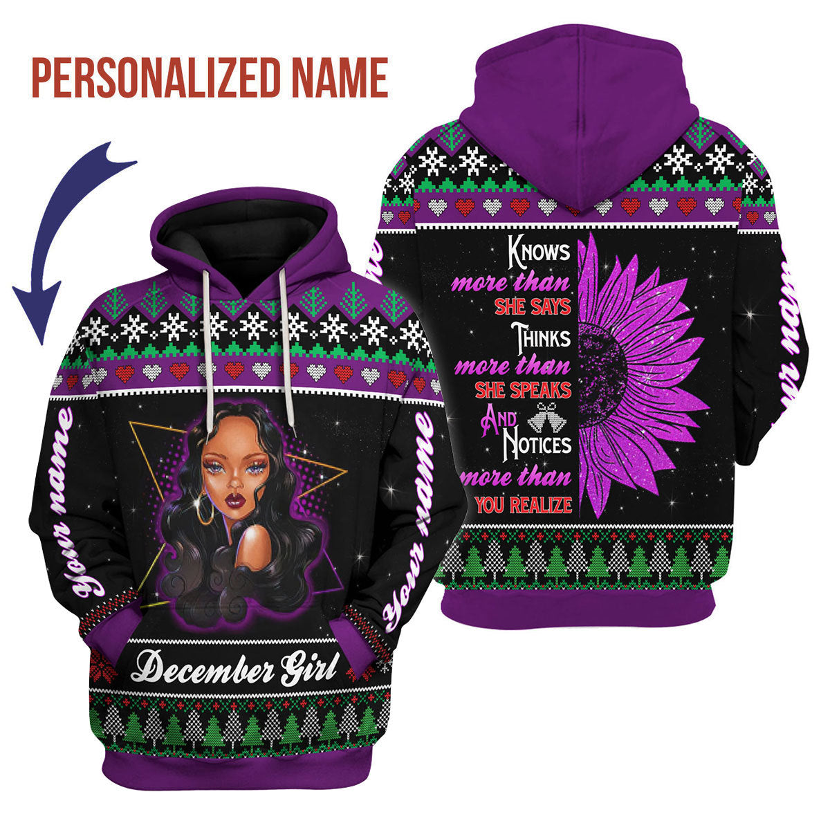 CustomsPig Personalized Hoodie December Girl All Over Printed