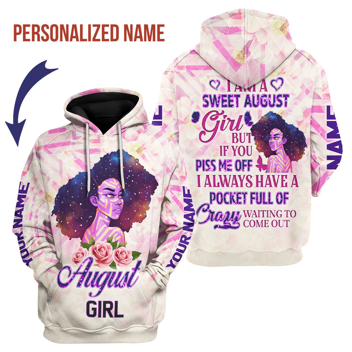 CustomsPig Personalized Hoodie August Girl All Over Printed