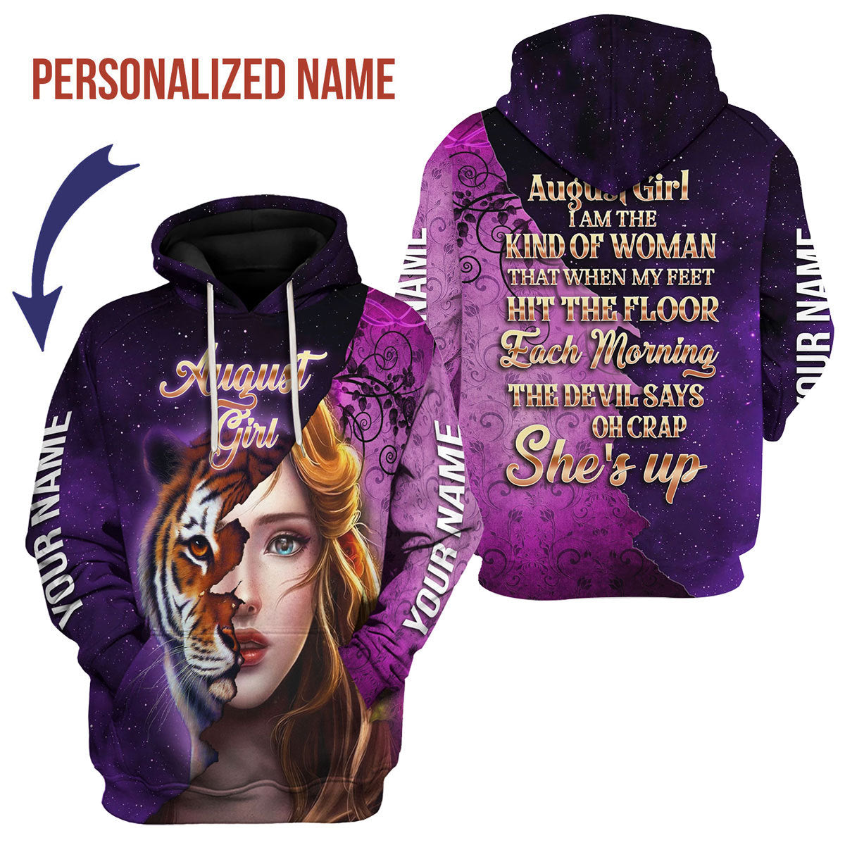 CustomsPig Personalized Hoodie As An August Girl All Over Printed