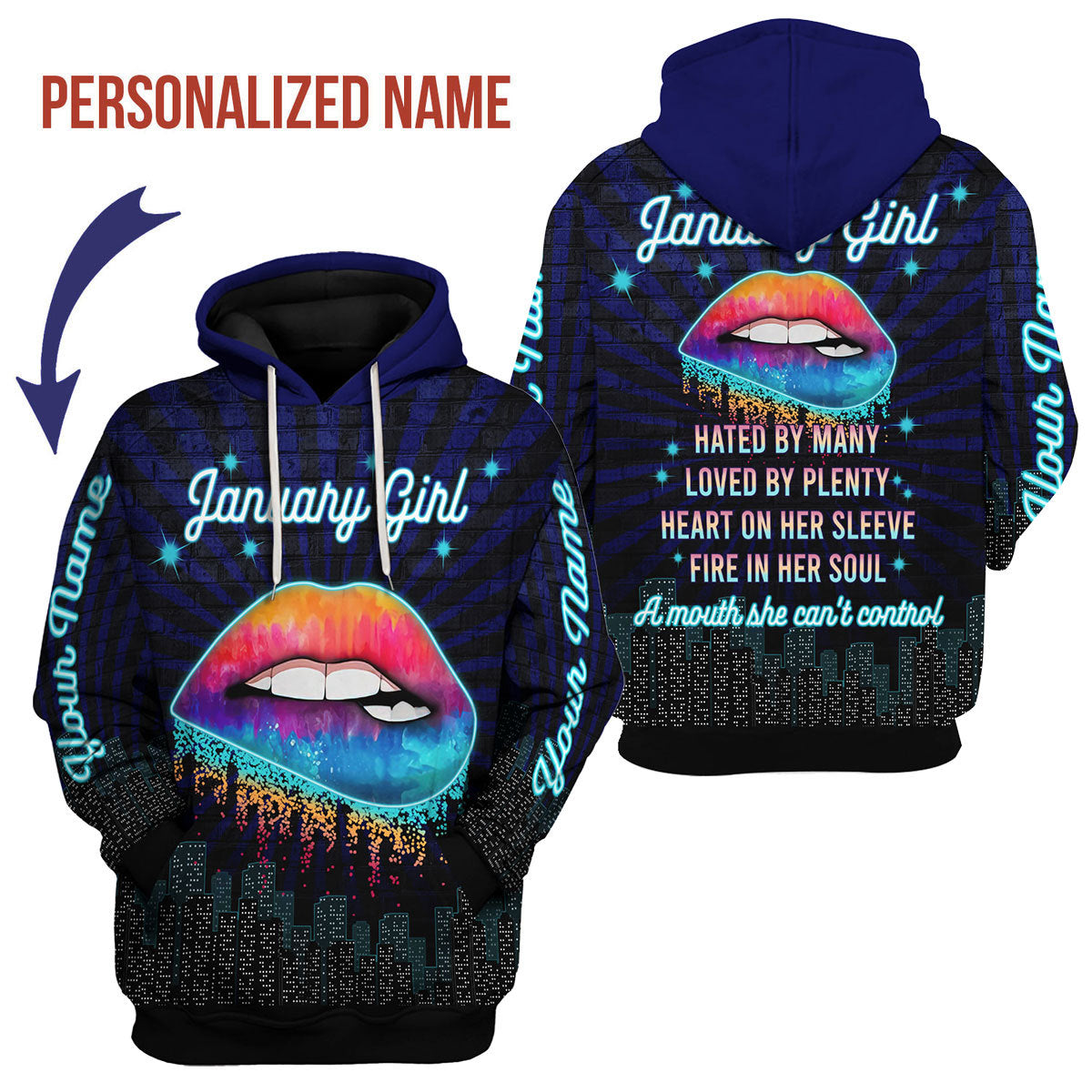 CustomsPig Personalized Hoodie January Girl Blue All Over Printed