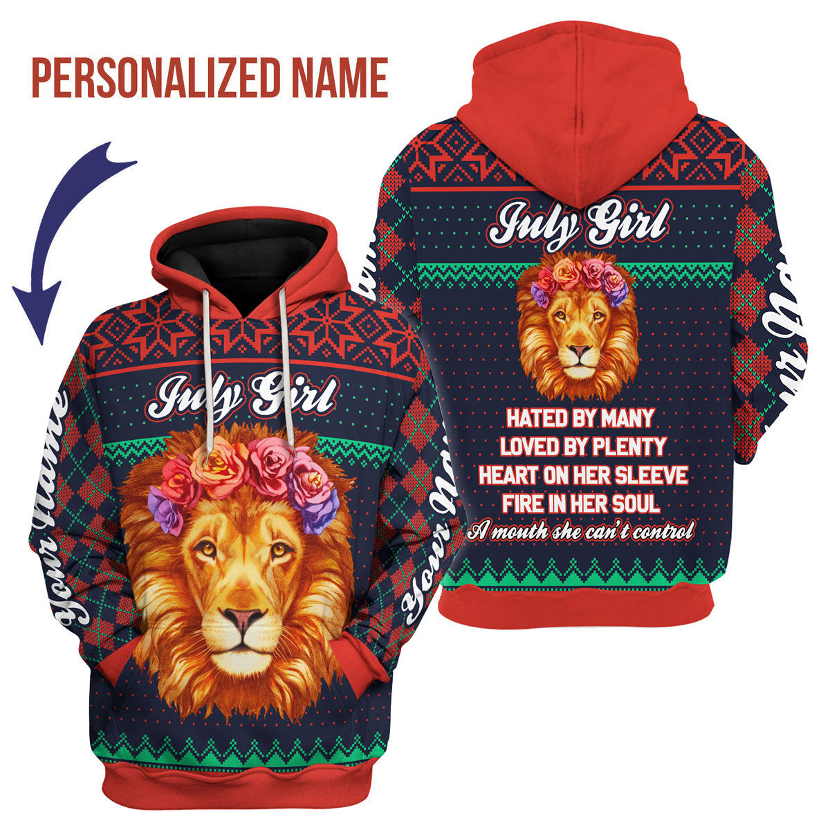 CustomsPig Personalized Hoodie July Girl All Over Printed
