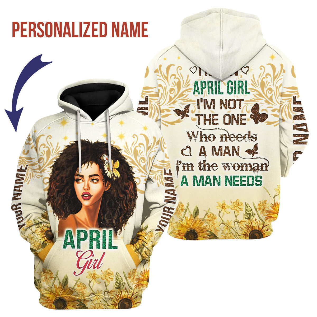 CustomsPig Personalized Hoodie April Girl All Over Printed