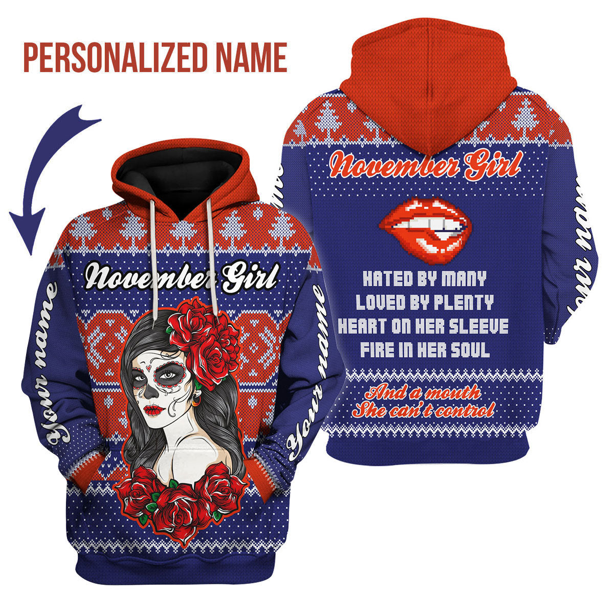 CustomsPig Personalized Hoodie November Girl All Over Printed