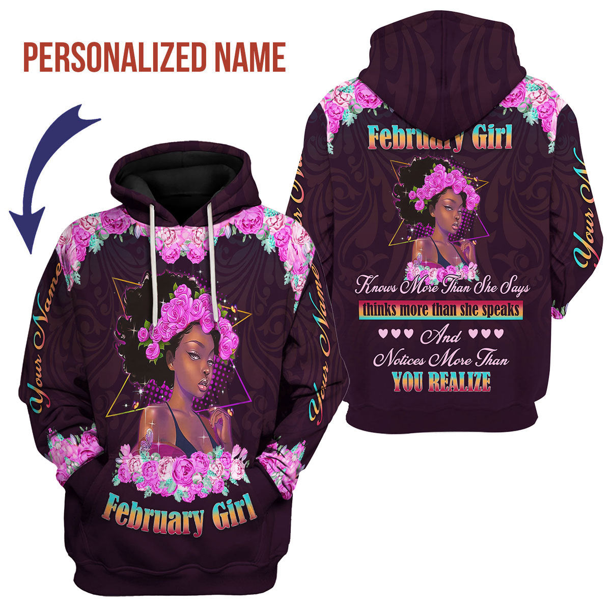 CustomsPig Personalized Hoodie February Girl All Over Printed