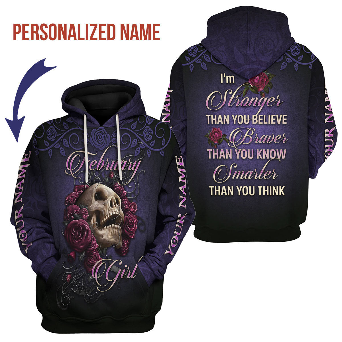 CustomsPig Personalized Hoodie I'm A February Girl All Over Printed