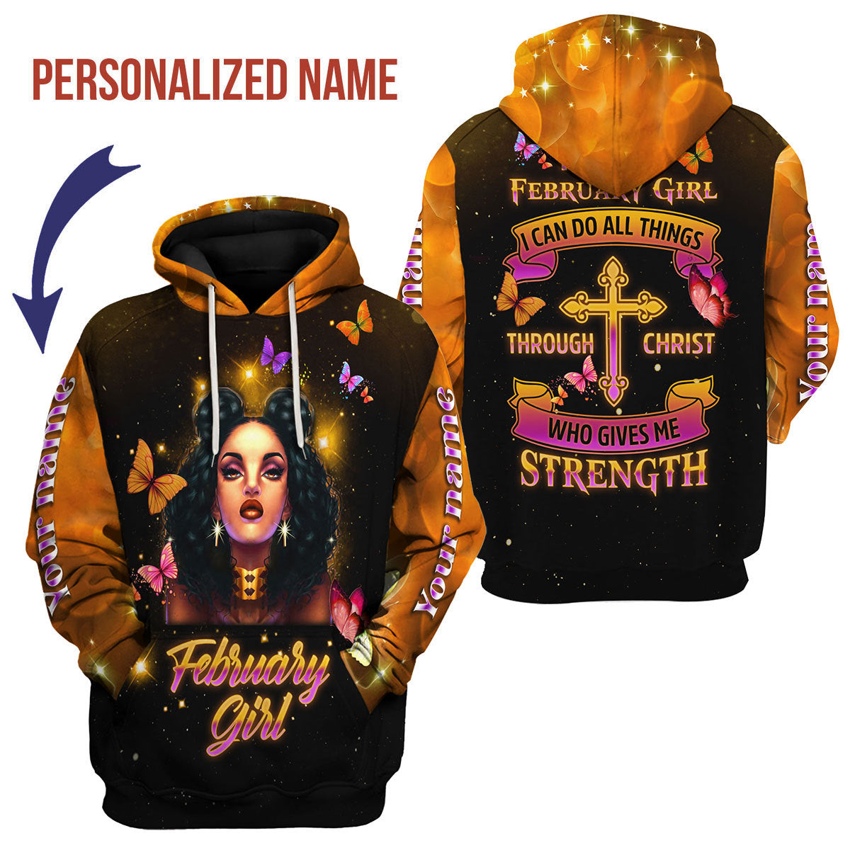CustomsPig Personalized Hoodie I Am A February Girl All Over Printed