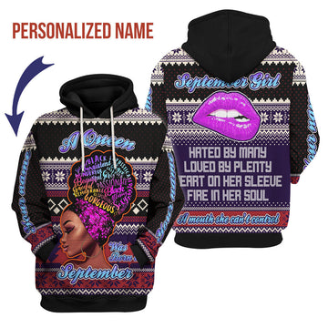 CustomsPig Personalized Hoodie A Queen Was Born In September All Over Printed