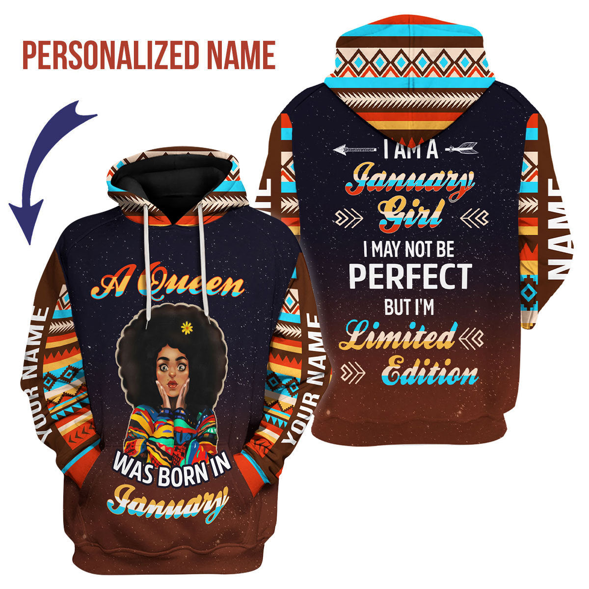 CustomsPig Personalized Hoodie January Girl All Over Printed