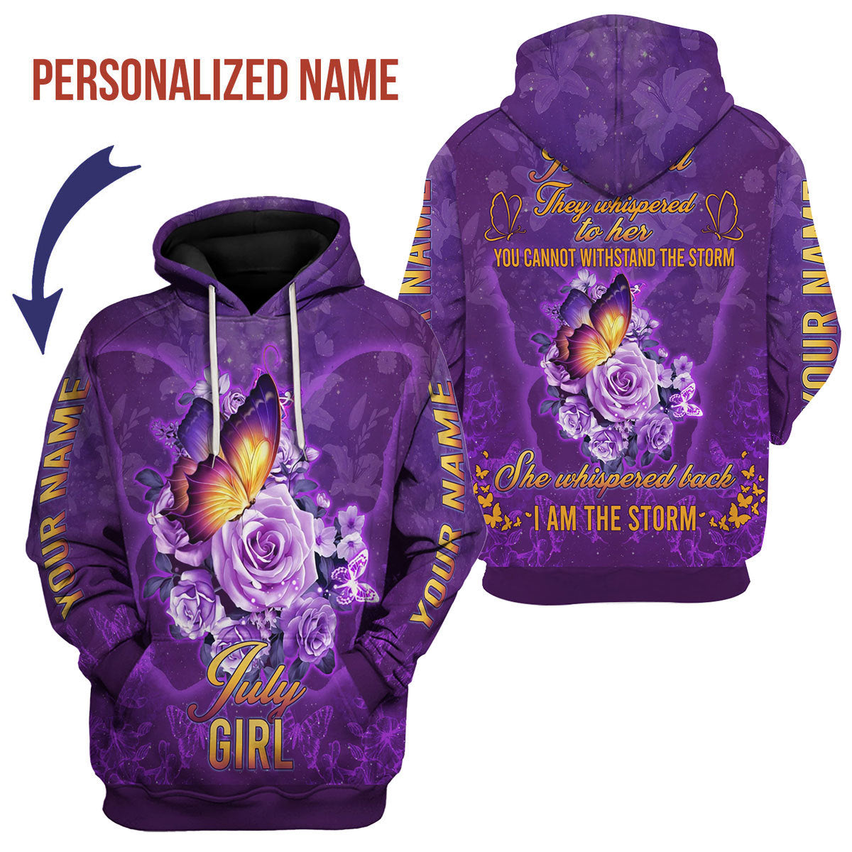 CustomsPig Personalized Hoodie July Girl All Over Printed