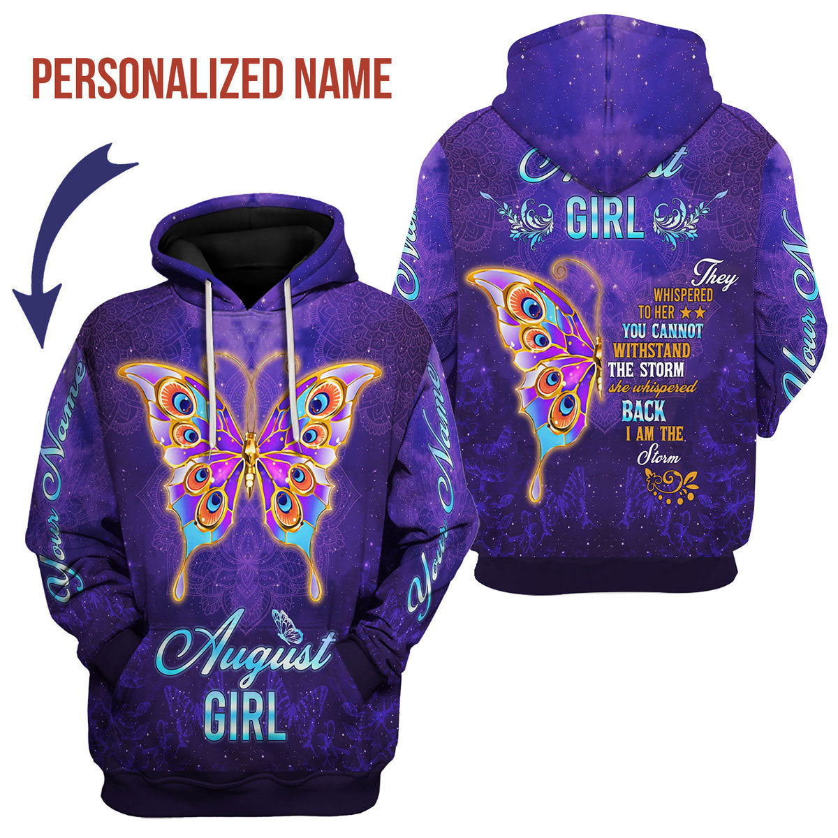 CustomsPig Personalized Hoodie August Girl All Over Printed