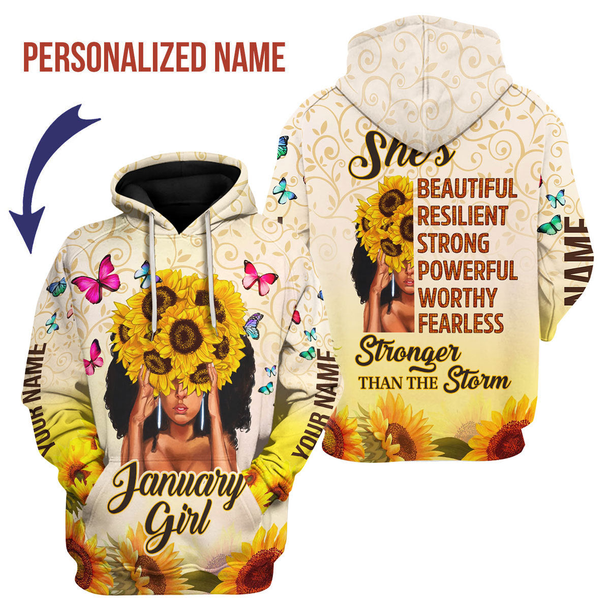 CustomsPig Personalized Hoodie January Girl All Over Printed
