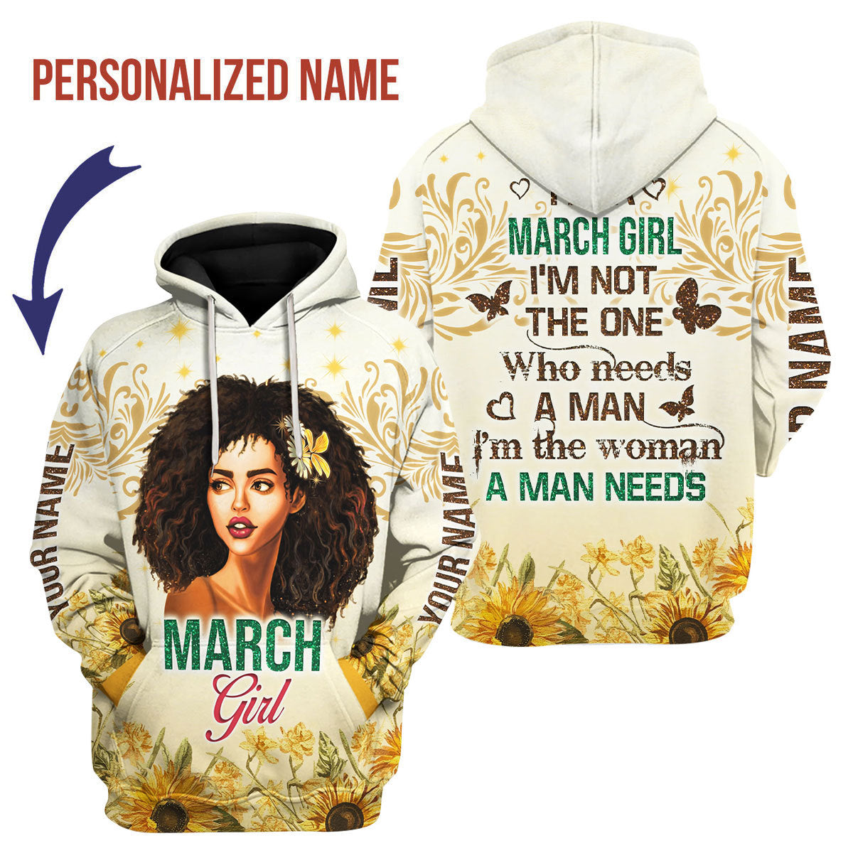 CustomsPig Personalized Hoodie March Girl All Over Printed