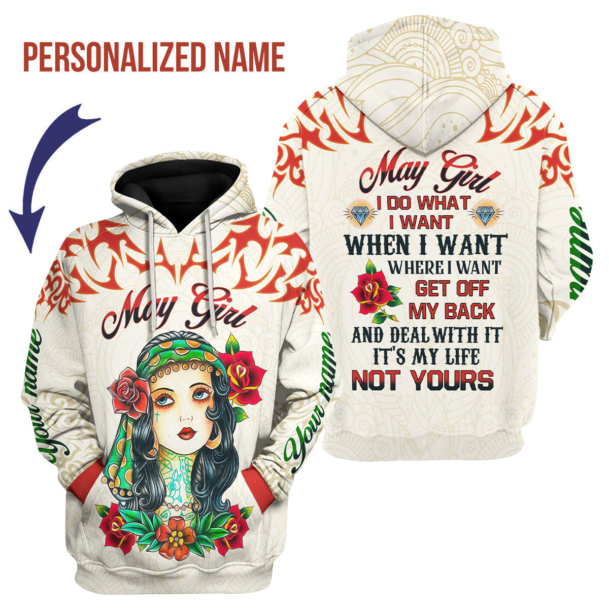CustomsPig Personalized Hoodie May Girl I Do What I Want All Over Printed