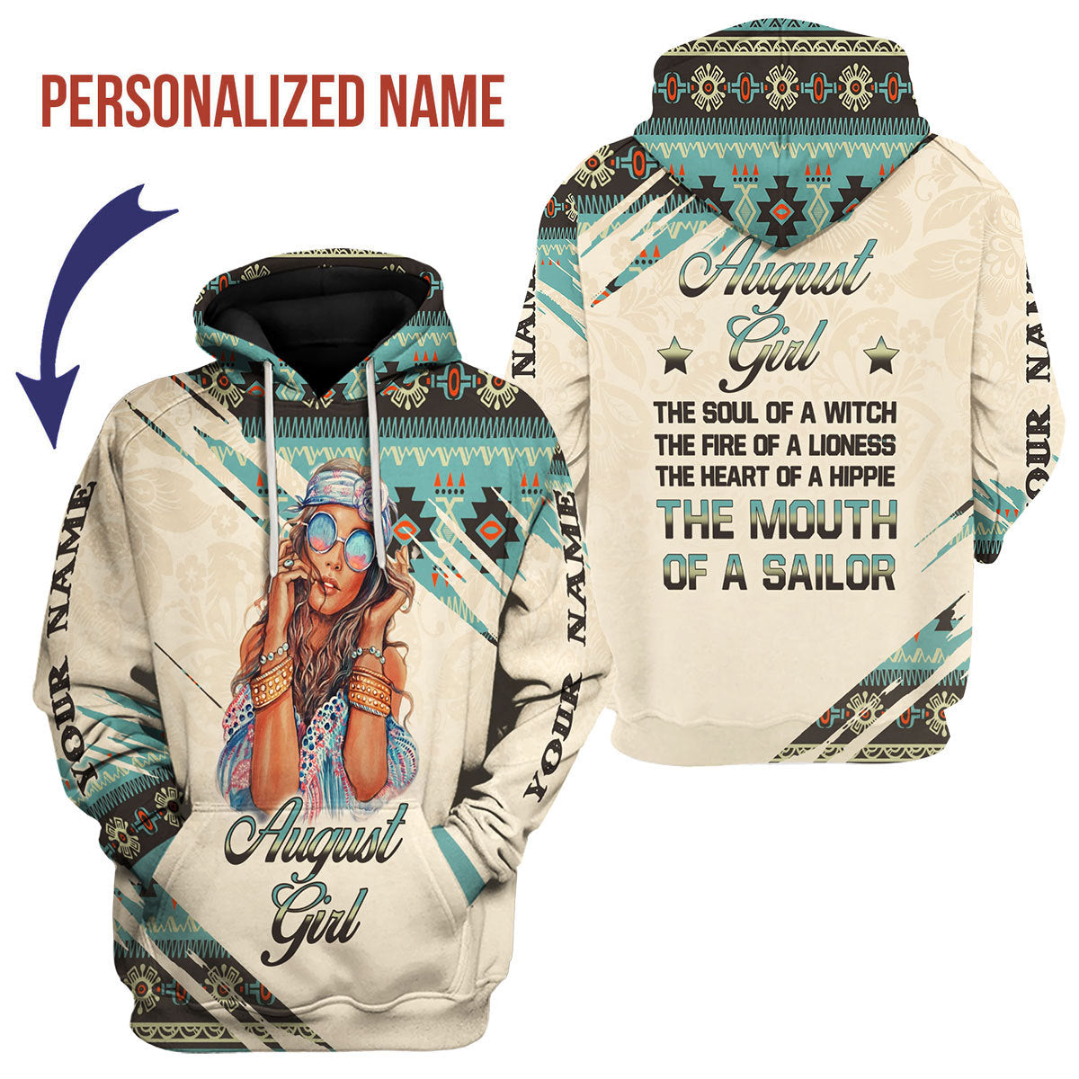 CustomsPig Personalized Hoodie August Girl All Over Printed