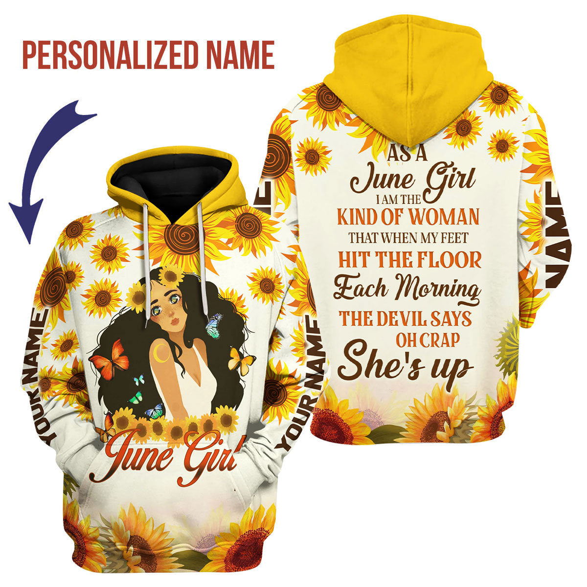 CustomsPig Personalized Hoodie June Girl All Over Printed