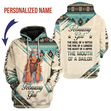 CustomsPig Personalized Hoodie February Girl All Over Printed