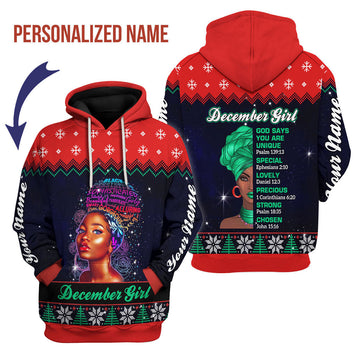 CustomsPig Personalized Hoodie December Girl God Says You Are Unique All Over Printed