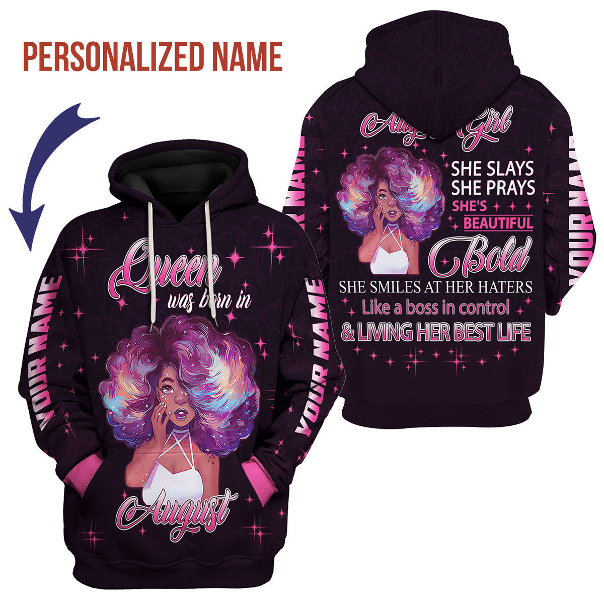 CustomsPig Personalized Hoodie August Girl She's Beautiful Bold All Over Printed
