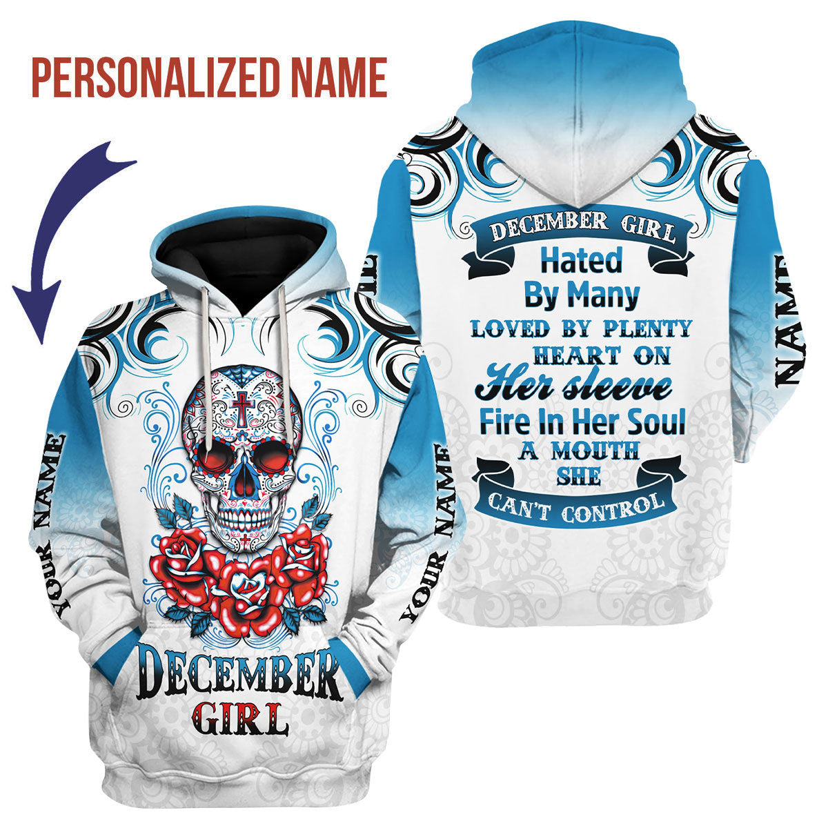 CustomsPig Personalized Hoodie December Girl All Over Printed