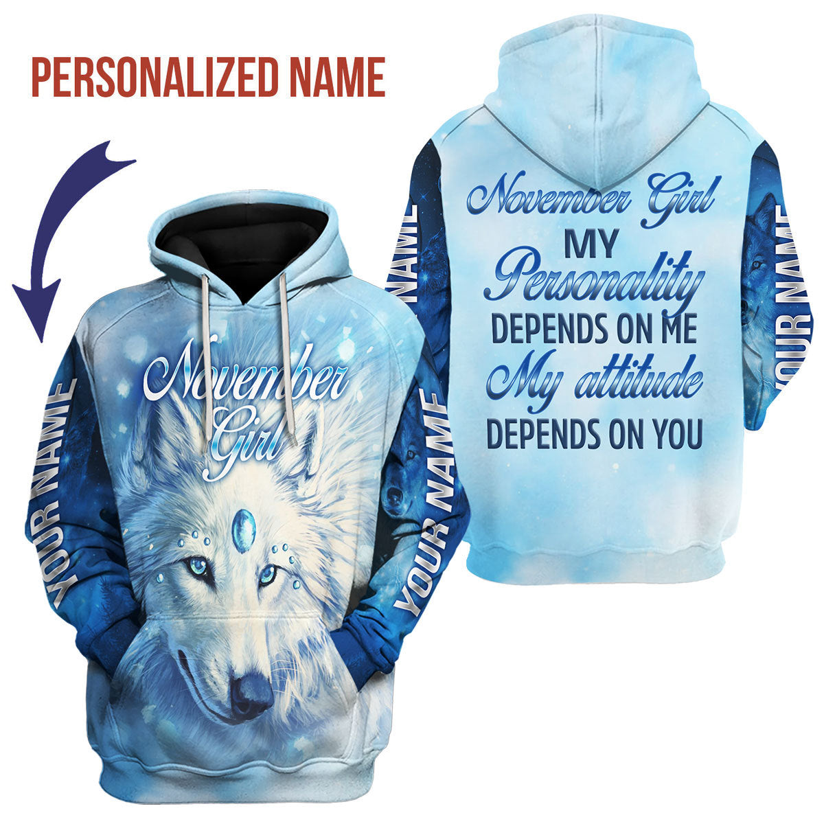 CustomsPig Personalized Hoodie November Girl All Over Printed