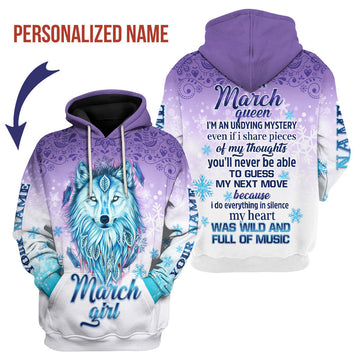 CustomsPig Personalized Hoodie I'm A March Queen All Over Printed