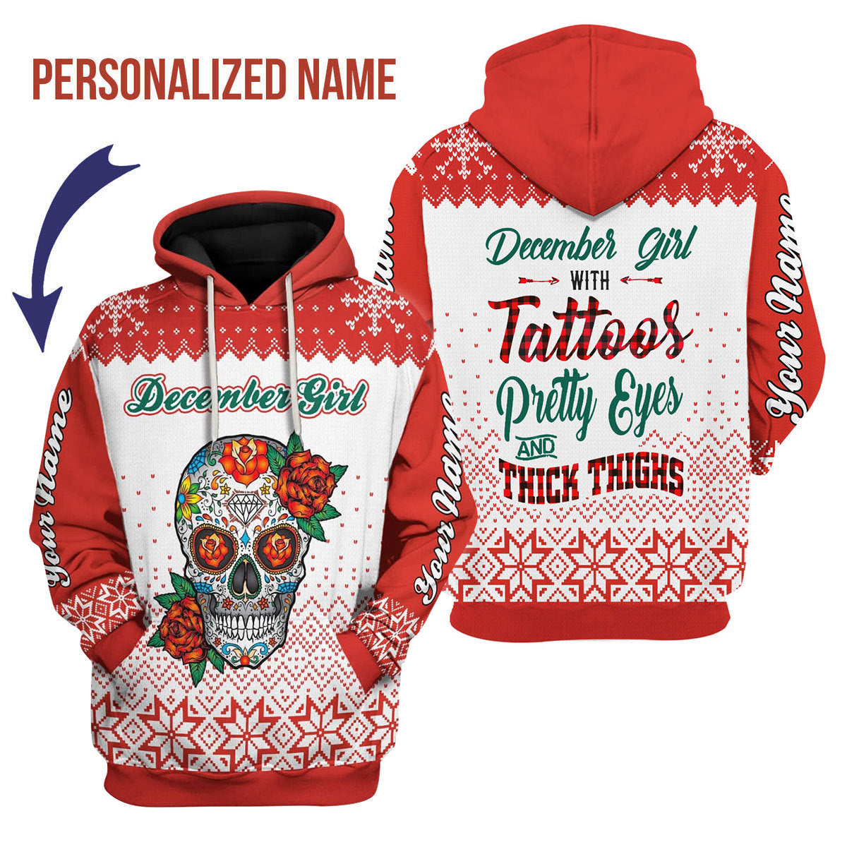 CustomsPig Personalized Hoodie December Girl All Over Printed