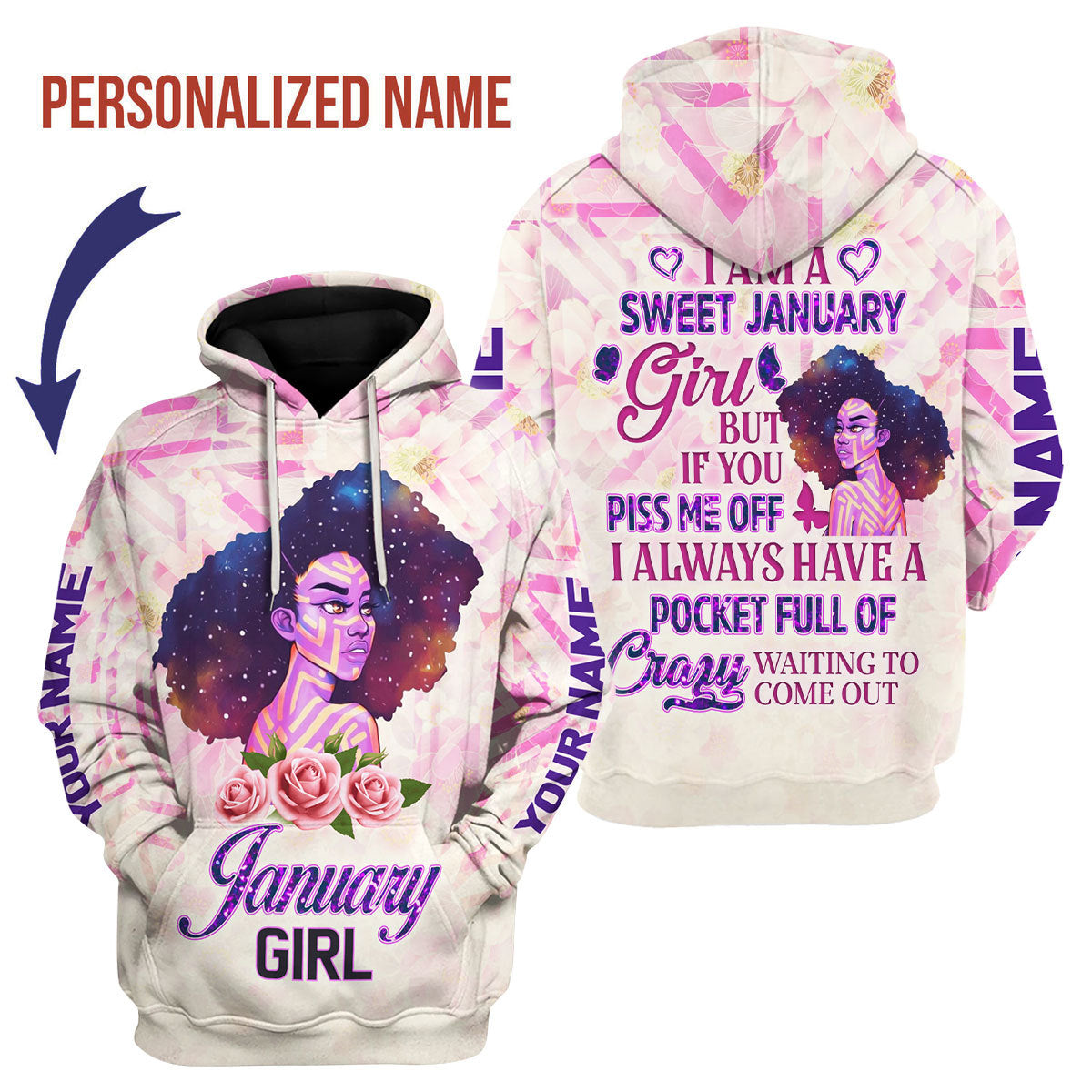 CustomsPig Personalized Hoodie January Girl All Over Printed